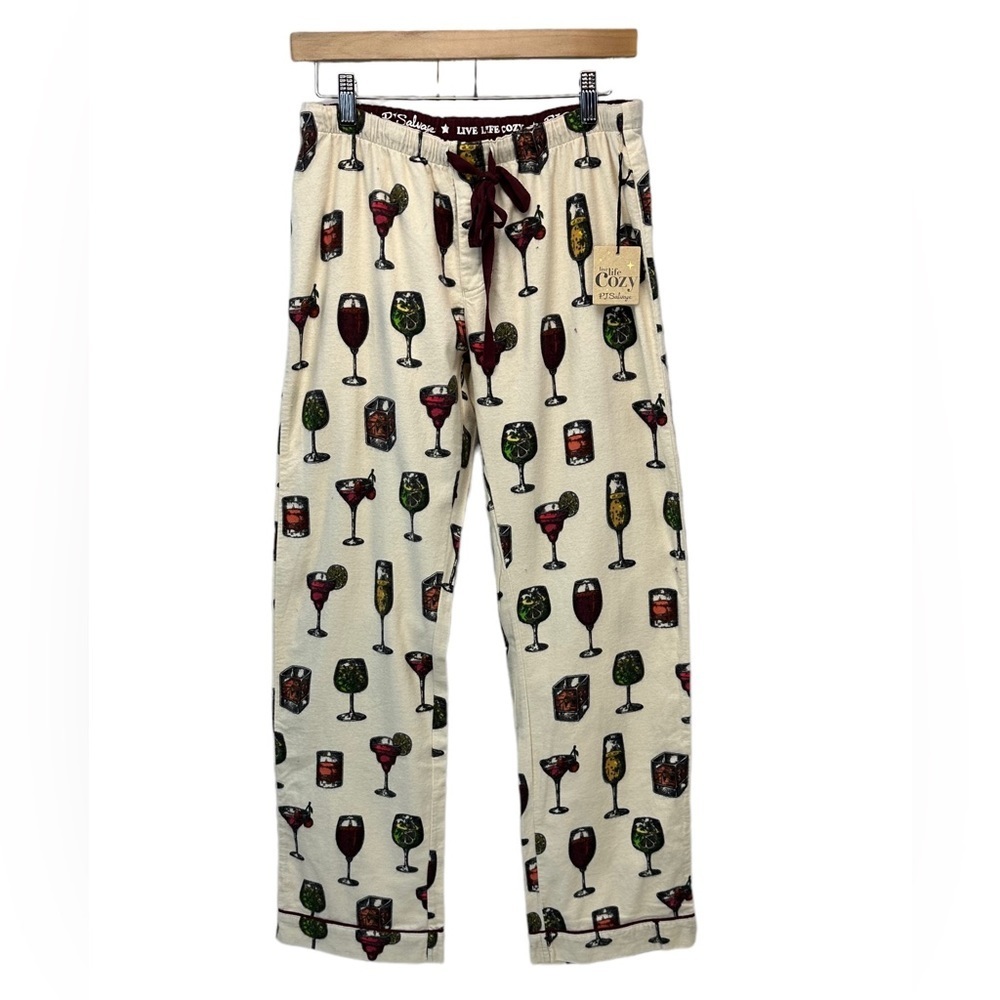PJ Salvage 100% Cotton Flannel Cocktail Print Lounge Pajama Pant - Ivory